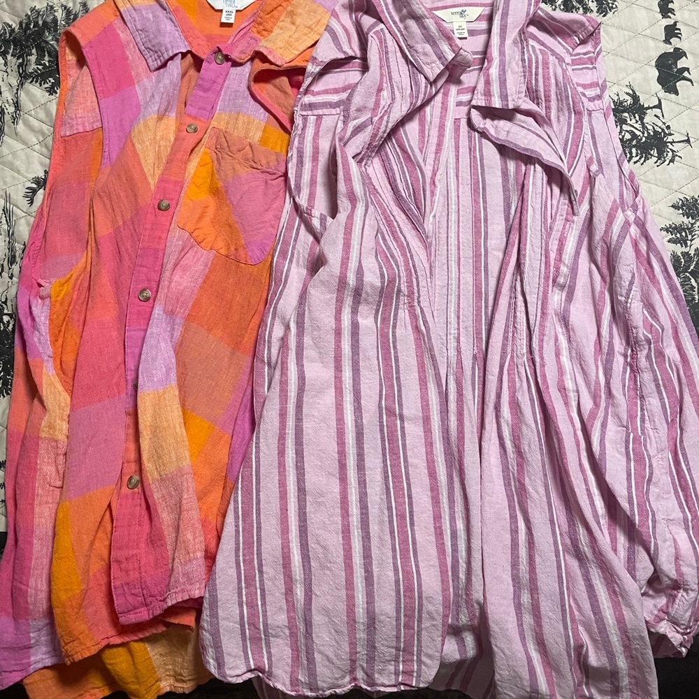 Terra & Sky Pink and Purple Striped Shirts